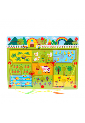 Іграшка-лабіринт "Happy Farm" на дерев'яній дошці з магнітними кульками і магнітними паличками, 40х30х1,5cm