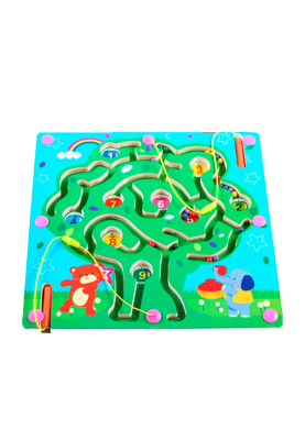 Іграшка-лабіринт "Яблуня" на дерев'яній дошці з магнітними кульками і магнітними паличками, 30х30х1,5cm