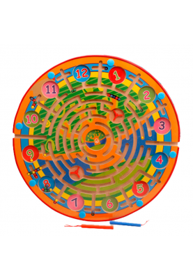 Іграшка-лабіринт "Годинник" на дерев'яній дошці з магнітними кульками і магнітними паличками, 40х40х2,0cm