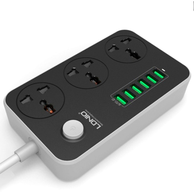 Мережевий фільтр LDNIO SC3604, 3 Розетки + 6 USB, 2 м, перетин 3х0,75мм, Black, Box