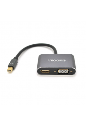 Конвертер VEGGIEG MD2-M MiniDisplay Port (тато) на HDMI (мама) + VGA (мама), 25cm, Silver, Пакет