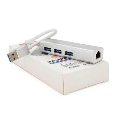 Контролер USB 3.0 до Ethernet VEGGIEG U3-3U-S  - Сетевой адаптер 10 / 100Mbps з проводом RTL-8152B + FE2.2S + 3 порта USB3.0, White, Metal, Blister-Box