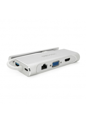 Хаб-конвертор VEGGIEG TC07-S Type-C (тато) на Type-C (мама) + USB3.0 * 3 (мама) + HDMI (мама) + RJ45, 10см, Silver, Box