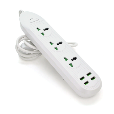 Мережевий фільтр ТВ-Т16mini, 3 розетки + 4 USB, 2 м, перетин 3х0, 75мм, 3000W, White, Box