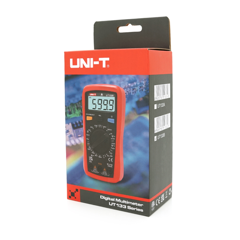 Мультиметр UNI-T UT133B Вимірювання: V (AC/DC), A (DC), Ω, C, NCV. Функції: продзвонювання, тест діодів, перевірка батарей