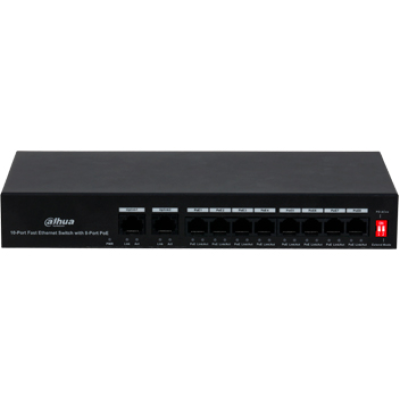 8-портовий комутатор з 8 РоЕ портами + 2x RJ45 (10/100M) DH-PFS3010-8ET-65