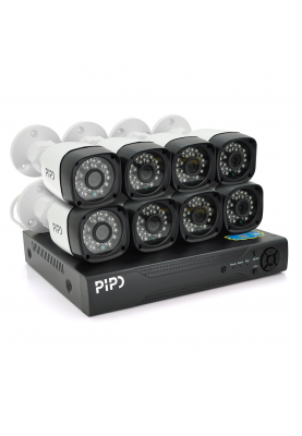 Комплект відеоспостереження Outdoor 017-8-5MP Pipo (8 вуличні камери, кабелі, блок живлення, відеореєстратор APP-Xmeye)