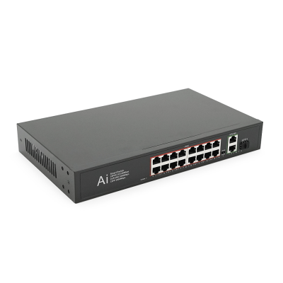 POE комутатор Merlion 16 POE 10/100 + 1 Single Fiber Tx 1310nm 20km + 2 RJ45 10/100/1000+ вбудований блок живлення 52V 4.8A