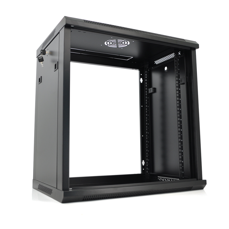 Шафа Merlion 12U, 600*450*634 (Ш*Г*В)мм  загартоване скло, чорна, сталь 1,2мм  з замком