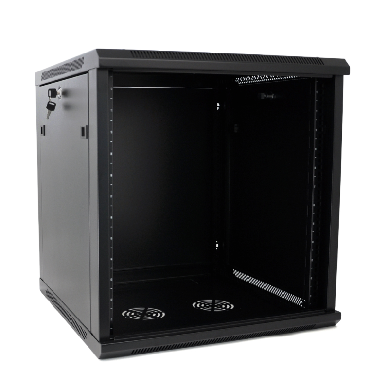 Шафа Merlion 12U, 600*600*634 (Ш*Г*В) мм  загартоване скло, чорна, сталь 1,2мм  з замком