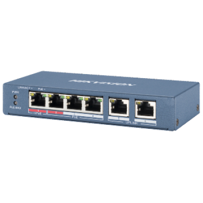 4-портовий некерований POE комутатор Hikvision DS-3E0106HP-E , 4×100 Мбіт/с RJ45 (1 Hi-PoE) + 2×100 Мбіт/с