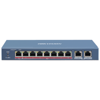 8 портовий POE комутатор Hikvision DS-3E0310HP-E, 8xRJ45 (100M) PoE(1 Hi-PoE) + 2×1000 Мбіт/с RJ45