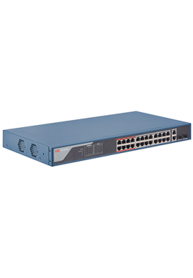 24 портовий POE комутатор Hikvision DS-3E1326P-EI, 24x RJ45 (100M) з підтримкою PoE; Uplink порти: 2x RJ45 (1000M)