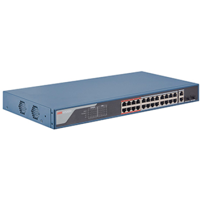24 портовий POE комутатор Hikvision DS-3E1326P-EI, 24x RJ45 (100M) з підтримкою PoE; Uplink порти: 2x RJ45 (1000M)