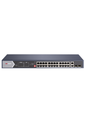 24-портовий некерований Hi-PoE комутатор Hikvision DS-3E0528HP-E, 20×1000 Мбіт/с POE+ (4 Hi-PoE) + 2×1000 Мбіт/с SFP