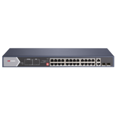 24-портовий некерований Hi-PoE комутатор Hikvision DS-3E0528HP-E, 20×1000 Мбіт/с POE+ (4 Hi-PoE) + 2×1000 Мбіт/с SFP