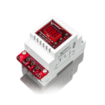 Захисне реле з контролем струму та напруги Volt-control VC-01-40Т на DIN-рейку, 32А, 7000Вт, 85-400В, тримодульне (червоний індикатор)