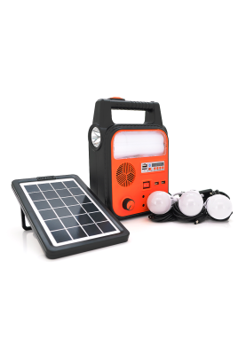 Переносний ліхтар RT902BT+Solar, 1+2 режими, диммер, Радіо+ Bluetooth колонка, вбудований аккум, 3 лампочки 3W, USB вихід, Black/Orange