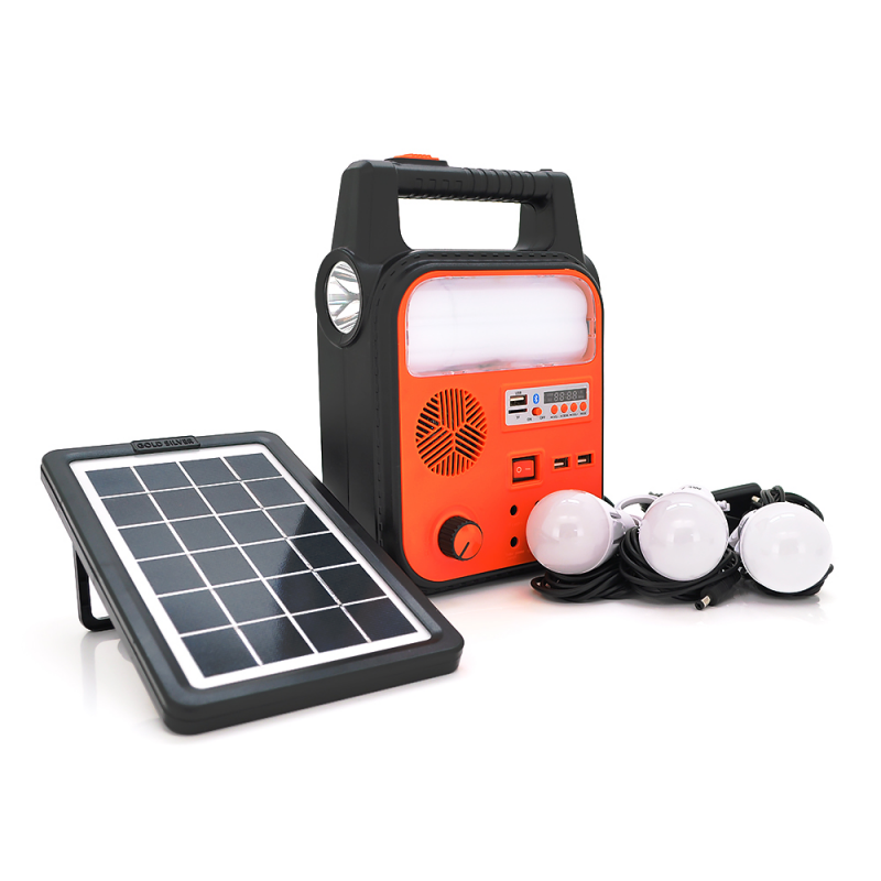 Переносний ліхтар RT902BT+Solar, 1+2 режими, диммер, Радіо+ Bluetooth колонка, вбудований аккум, 3 лампочки 3W, USB вихід, Black/Orange
