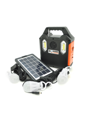 Переносний ліхтар RT903BT+Solar, 1 режим+ сигнал SOS, Радіо+ Bluetooth колонка, вбудований аккум, 3 лампочки 3W, Black/Orange