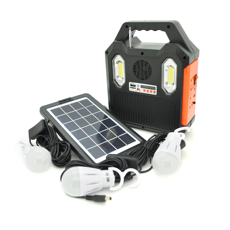 Переносний ліхтар RT903BT+Solar, 1 режим+ сигнал SOS, Радіо+ Bluetooth колонка, вбудований аккум, 3 лампочки 3W, Black/Orange