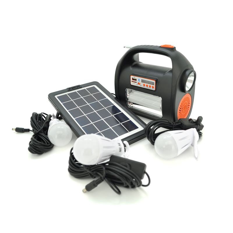 Переносний ліхтар RT909BT+Solar, 1+1 режим, Радіо+ Bluetooth колонка, вбудований аккум, 3 лампочки 3W, USB вихід, Black/Orange