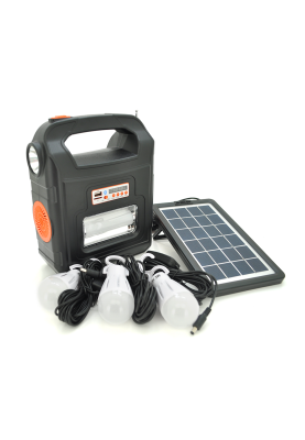 Переносний ліхтар RT910BT+Solar, 1+1 режим, Радіо+ Bluetooth колонка, вбудований аккум, 3 лампочки 3W, USB вихід, Black/Orange