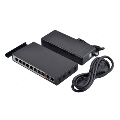 POE комутатор FoxGate S6008-E2-AI POE (120W) [8 х FE POE + 2 uplink x FE RJ-45] + зовнішній БП 56V 2.14A