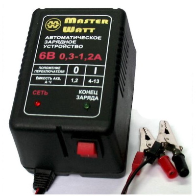 Автоматичне ЗУ для акумулятора 6V (1,3-13Ah) (MF,WET,AGM,GEL,NICD,NIMH), 180-240V, Ток заряду 0.3-1.2A, крокодили в комплекті