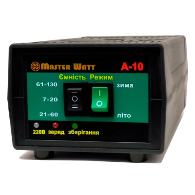 Автоматичне ЗУ для акумулятора MW-AZU12-10A 12V (7-130Ah) (MF,WET,AGM,CA/CA), 160-245V, Мах струм заряду 10А, напруга заряду 14,7;15,4V