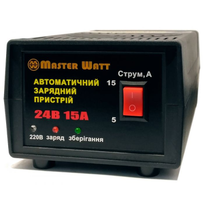 Автоматичне ЗУ для акумулятора MW-AZU24-15A 24V (25-260Ah) (MF, WET, AGM), 160-245V, Струм заряду 5А/15А, крокодили в комплекті