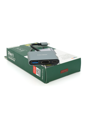 Конвертор iKAKU KSC-750 SHIXIN 3 in 1 (Type-C(тато)  to HDM(мама)+USB 3.0(мама)+PD(мама) 10cm, Silver, Box