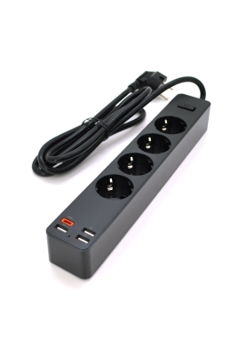 Мережевий фільтр KSC-717 Zhengya series на 4 розетки + 4 USB виходи 4000W, 1.8m, Black