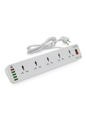 Мережевий фільтр LDNIO SC10610, 10 Розеток + 6 USB, 2 м, перетин 3х0,75мм, White, Box