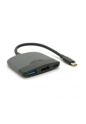 Хаб Type-C(тато) пластиковий, HDMI(мама)+USB3.0(мама)+PD(мама), 23cm, Black