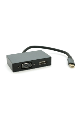 Хаб Type-C(тато) пластиковий, HDMI(мама)+VGA(мама)+USB3.0(мама)+PD(мама), 23cm, Silver