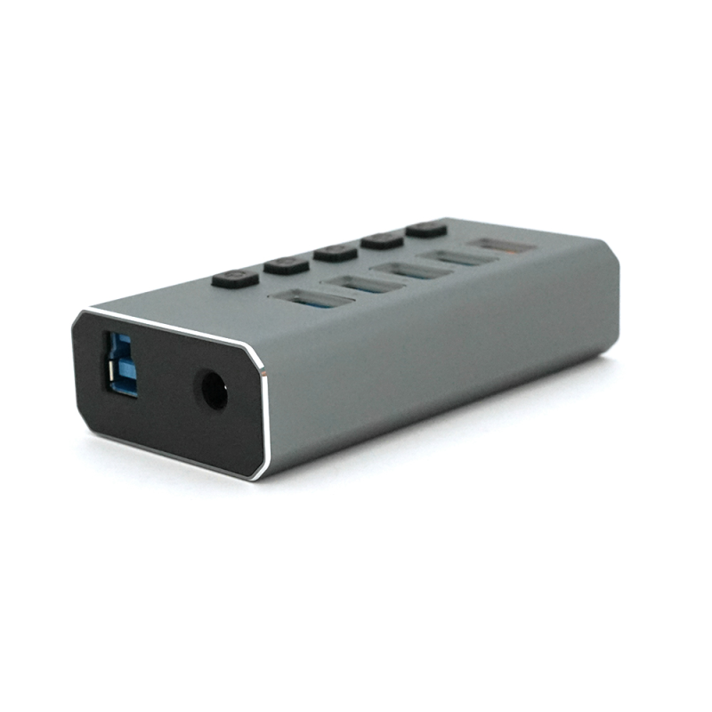 Хаб USB 3.0, 4 порти USB 3.0 + 1 порт QC3.0, з перемикачами на кожен порт, DC5V3A, Black, BOX