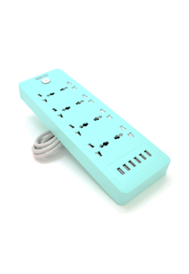 Мережевий фільтр QiaoLian YT-30, 8 Розеток + 6 USB, 2 м, перетин 3х0, 75мм, Blue, Blister