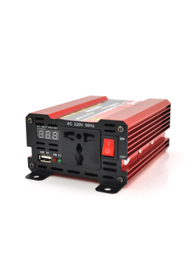 Інвертор напруги NV-500(300Вт)+LCD, 12/220 з апроксимованою синусоїдою, 1 універсальні розетка, Клеми, Box