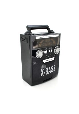 Радіоприймач NewKanon KN-61REC, LED, 6W, AM/FM радіо, Входи microSD, USB, живлення від 220+АКБ+2*LR20, корпус пластмас, Black/Red, BOX
