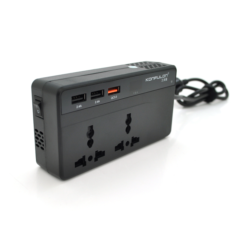 Інвертор напруги Konfulon CZ-01, 200W(24В)+100W(12В), 12/24V/220V, approximated, 2 універсальні розетки+3USB, Box
