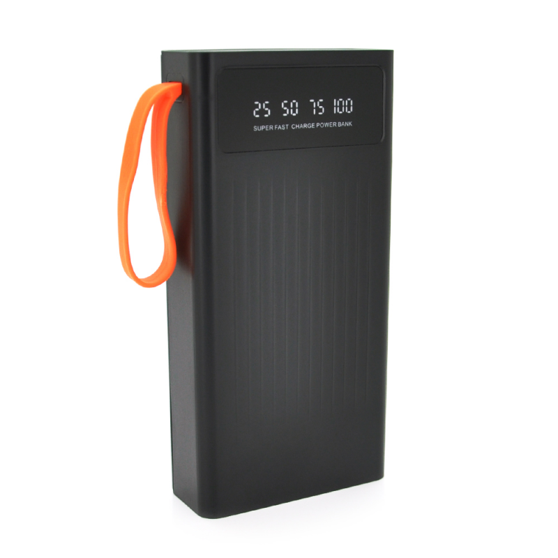 Power bank YM-572S, 30000mAh,flashlight,Input:5V/2.1A(micro USB, Type-C, Lightning), Output:5V /2.1A(4хUSB), With 4 owner cable, plastic,Black,BOX