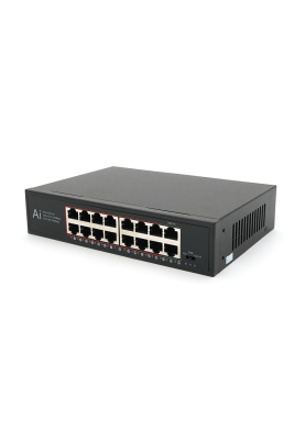 POE комутатор Merlion 14 POE 10/100+2 RJ45 10/100/1000+ вбудований блок живлення 52V 4.8A