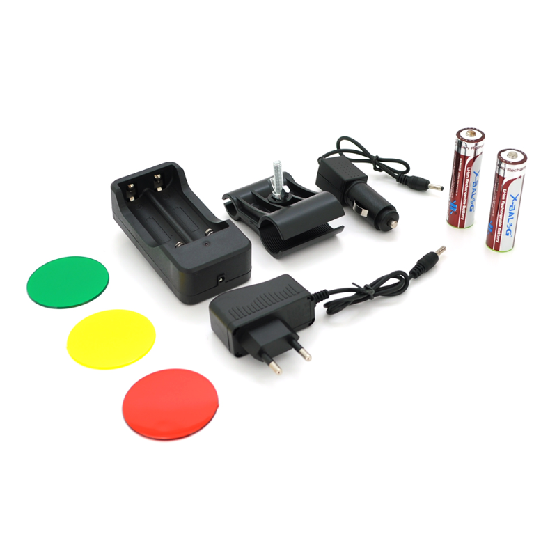 Ліхтар підствольний Bailong BL-Q2800, 1LED Cree XML-T6, 6W, змінне скло жовтий/червоний/зелений, кабель з кнопкою, 2х18650/8800mah, Black, IP56, СЗУ+АЗУ, 245х55х30мм, BOX