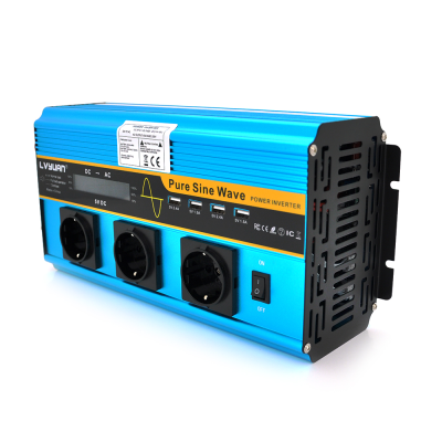 Інвертор напруги LY5000W (DC:2500W), 12/230V з правильною синусоїдою, 3 Shuko, 4*USB (DC:5V/2A), клеми+ дроти, remote control, BOX