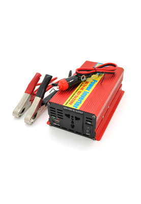 Інвертор напруги ERYUAN EY-1000 (600Вт), 12/220V, approximated, 1 універсальна розетка + USB, клем + крокодили + АЗУ, Box