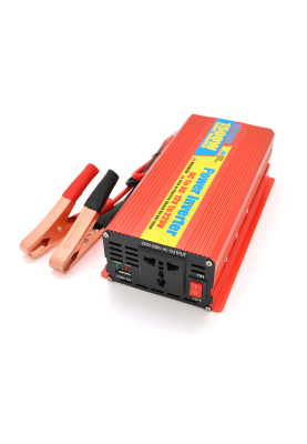 Інвертор напруги ERYUAN EY-1500 (900Вт), 12/220V, approximated, 1 універсальна розетка + USB, клем + крокодили, Box