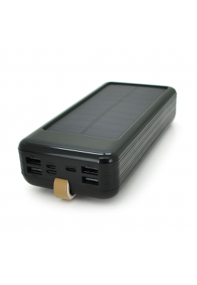 Power bank KKD-6W 60000 mAh (ККД 60%) Solar, flashlight, Input: 5V/2.1A(MicroUSB, TypeC, Lightning), Output: 5V /2.1A(4xUSB), plastic, Black, BOX