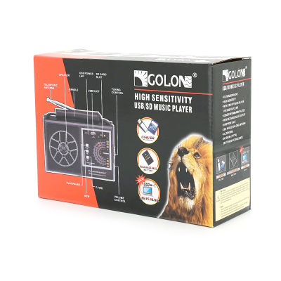 Радіоприймач GOLON RX-9922-UAR, LED, 2x3W, FM радіо, корпус пластмас, Black, BOX Радіоприймач GOLON RX-9922-UAR, LED, 2x3W, FM радіо, корпус пластмас, Black, BOX