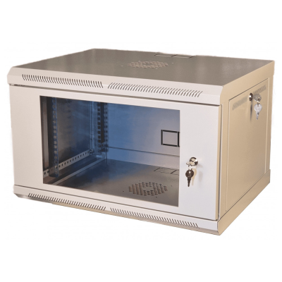 Шафа телекомунікаційна 19" VAGO 6U, настінна, двері акрил, сіра, (370х600х350)